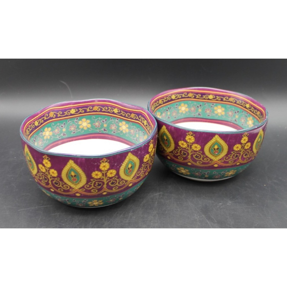Artistic Accents Decorative Cereal Soup Bowls Set of 2 Purple Gold Teal Boho